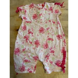 Hanna Andersson Floral‎ Romper Baby Girl Sleeves Ribbon Pink Flowers